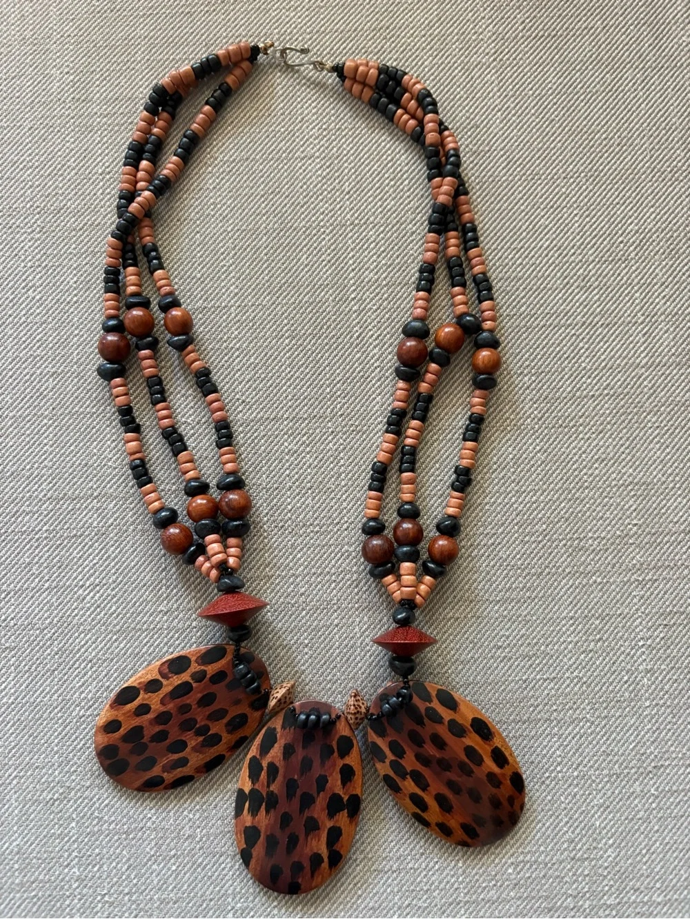GORGEOUS handcrafted chunky statement necklace wooden pendants natural wood bead